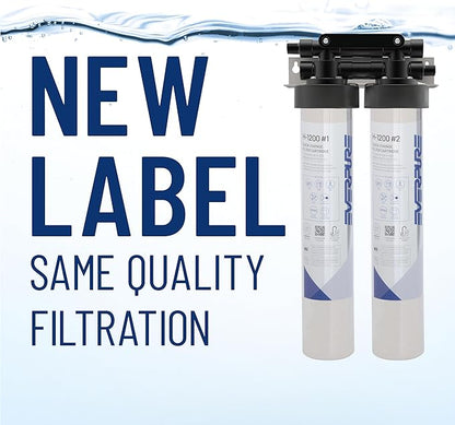 Pentair Everpure H-1200 Drinking Water System, EV928200, NSF Certified to Reduce Lead & PFOA/PFOS, Dual Cartridge System with Filter Head, Cartridges and Hardware, 1,000 Gallon Capacity, 0.5 Micron