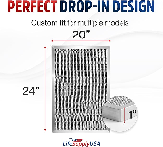 20x24x1 Electrostatic Air Filter, MERV 8, Washable, Reusable Furnace AC/HVAC Filter, Energy Saving, Easy to Clean, Long-Lasting by LifeSupplyUSA