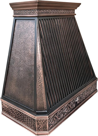 CT Copper Tailor Copper Vent Hood Wall Mount,48'' W,39''H, 1150 CFM Exhaust Fan,Stainless Steel Vent,LED Light,Dishwasher-Safe Baffle Filters,Light Hammered-Medium Patina,VH14TA2L