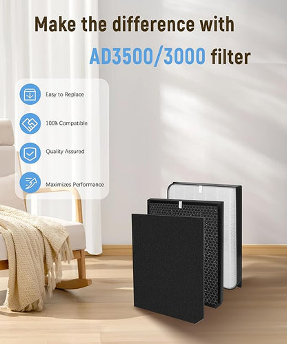 AD3500/3000 Replacement Filter Compatible with AirDoctor 3000 Series Air Purifier, fits Model 3000 3500 3500i, Includes 1 Premium Filter + 2 Carbon Filters + 4 Pre-Filters,7-Pack