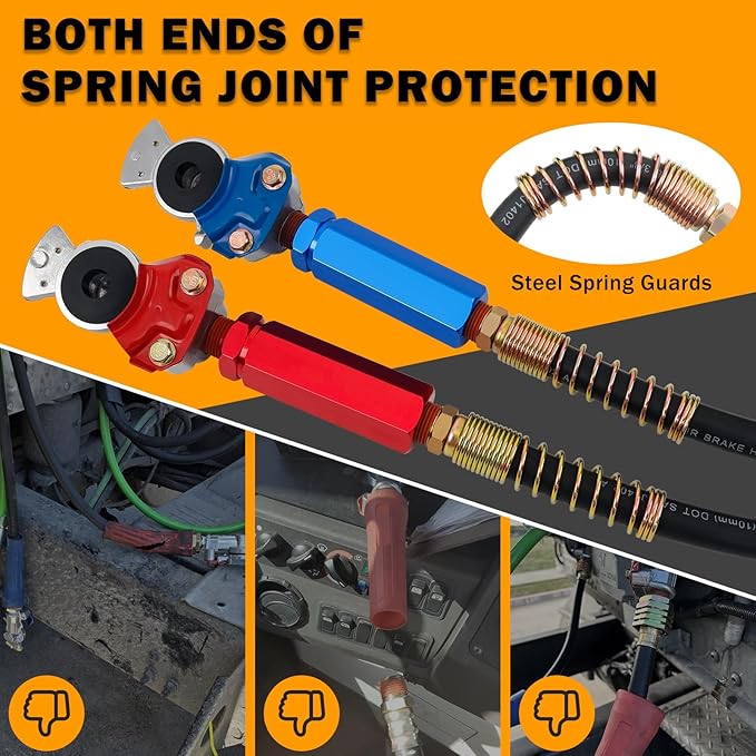 12FT Semi Truck Air Lines Kit 3IN1 Trailer Cord and Air Brake Hoses Assembly without Rubber Gladhand Handles for Semi Truck Trailer Tractor