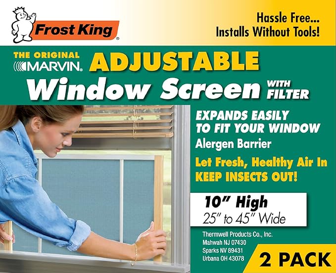 Frost King 2AWS1145 WB Marvin Adjustable Window Screen, 10" high, fits 25 - 45" wide, 2-Pack