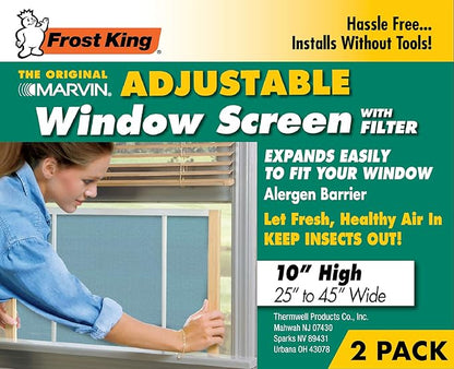 Frost King 2AWS1145 WB Marvin Adjustable Window Screen, 10" high, fits 25 - 45" wide, 2-Pack