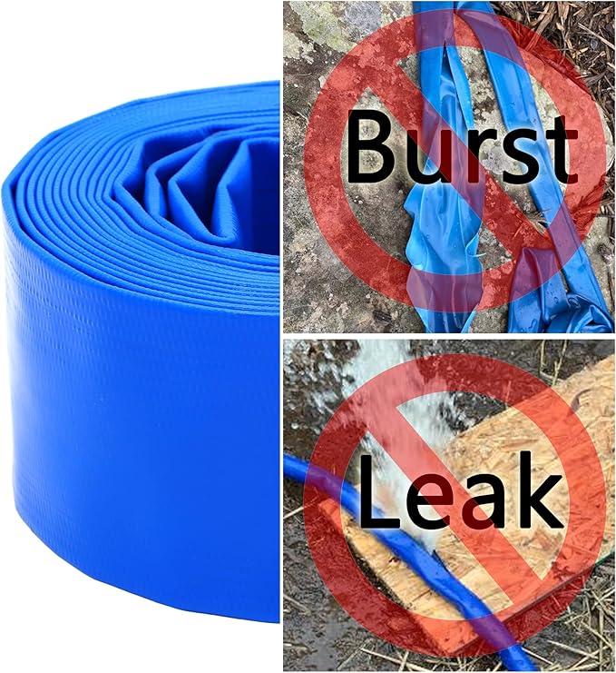 DAVCO 2.5" x 100 ft Pool Backwash Hose, Heavy Duty Reinforced Blue PVC Lay Flat Water Discharge Pump Hoses For Swimming Drain Pools and Clean Filters,with 1 Clamp