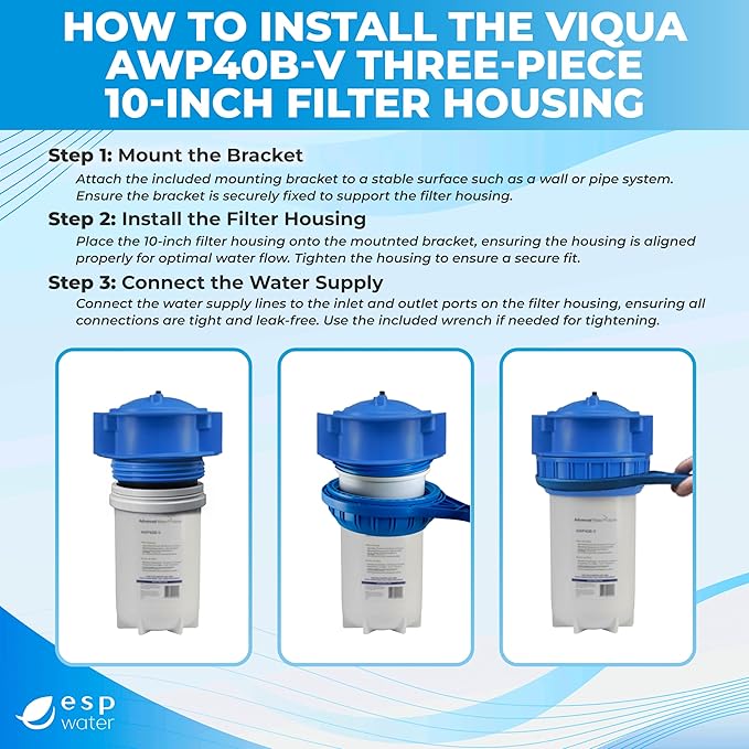 Viqua AWP40B-V Filter Housing Kit with Bracket and Wrench – Durable, Universal Water Filter Housing for Easy Installation and Maintenance, 4.5 x 10 Inch Filters