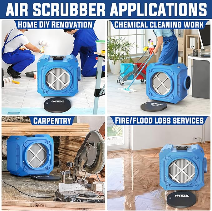 Commercial Air Scrubber with 3-Stage Filtration, Stackable Negative Air Machine with HEPA & MERV-10 & Carbon Filters - Heavy Duty Air Purifier for Industrial and Home