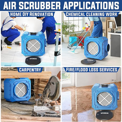 Commercial Air Scrubber with 3-Stage Filtration, Stackable Negative Air Machine with HEPA & MERV-10 & Carbon Filters - Heavy Duty Air Purifier for Industrial and Home