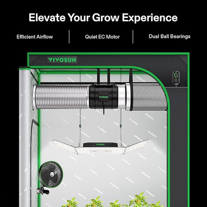 VIVOSUN Smart Air Filtration S8 Kit 8", AeroZesh S8 Inline Duct Fan with E12 Speed Controller, Carbon Filter & 25' Ducting, Cooling & Ventilation System for Grow Tents, Indoor Gardening, Hydroponics