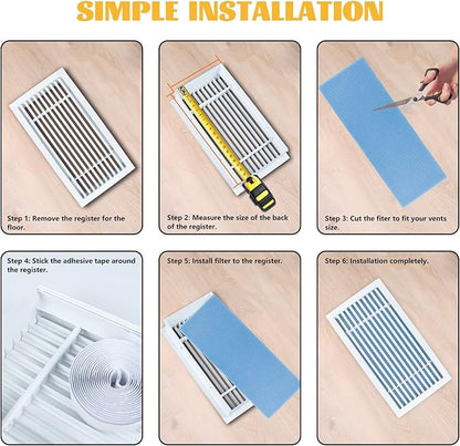 GCGOODS Reusable & Washable Air Vent Filters, 3 Layers for Indoor Grille Filtration, Reduce Dander, Dirt, Dust and Pollen, Floor Vent Filters, 15 Pcs 4" x 12", Blue