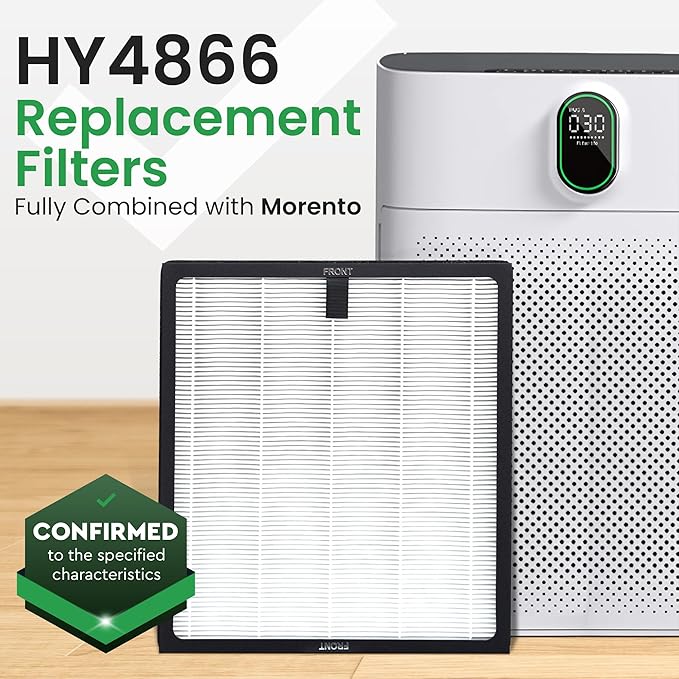 HY4866 Air Purifier Replacement Filter - 4 Pack Compatible with MORENTO, WESTHEY HY4866, YIOU M1 - True HEPA Filter, 4 Stage Filtration, Carbon & Silver Technology