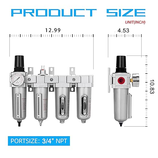NANPU 3/4" NPT Industrial Grade 4 Stage Air Drying System - Particulate Filter, Coalescing Filter, Double Desiccant Dryers & Air Regulator, Metal Bowl, Auto Drain, for Paint Spray＆ Plasma Cutter