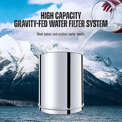 SINCHO 2.25G Gravity Water Filter with Level Window – 3-Stage Stainless Steel System, 2 Washable Ceramic Filters, No Electricity Needed