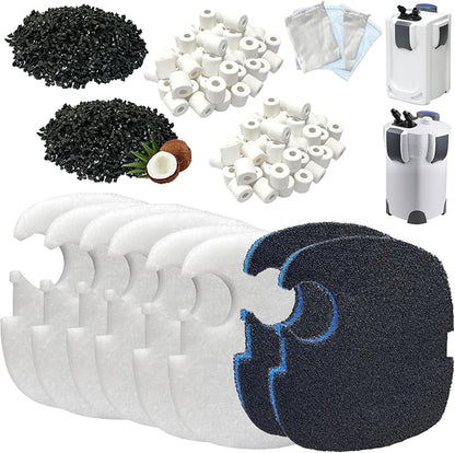 16-Set Aquarium Filter Replacement Media Compatible with SUNSUN Canister Filters HW-304B, 404B, 704B and 3000, Polar Aurora 525 GPH, Includes Activated Carbons, Ceramic Rings, Filter Pads