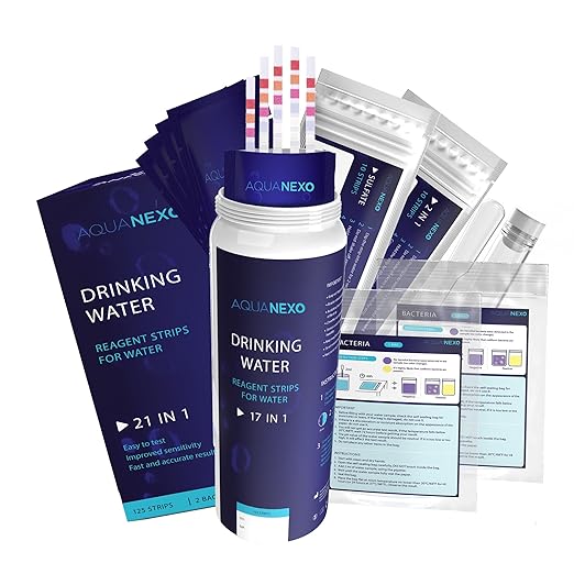 21 Parameters, 125 + 20 Drinking Water Test Strips + 2 x Coliform Bacteria Test, pH Test Strips, Water Tester Drinking Water, Water Hardness Measure, Drinking Water Hardness Test Strips