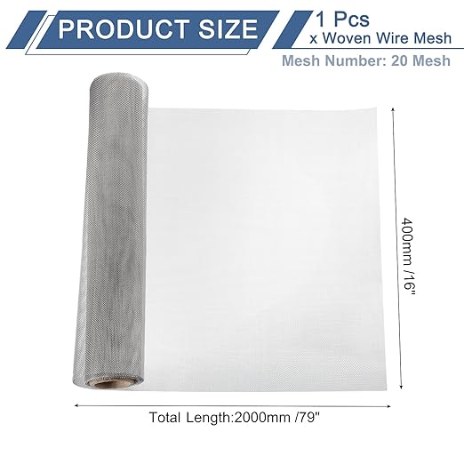uxcell 20 Mesh 79" x 16" Woven Wire Mesh, 304 Stainless Steel Air Vent Filter Screen, Window Screen Mesh for DIY Projects Vents Cover Filtration Animals Fence