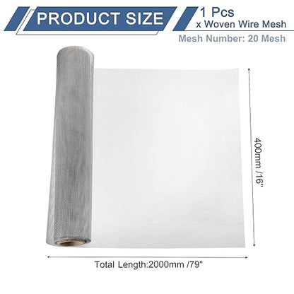 uxcell 20 Mesh 79" x 16" Woven Wire Mesh, 304 Stainless Steel Air Vent Filter Screen, Window Screen Mesh for DIY Projects Vents Cover Filtration Animals Fence