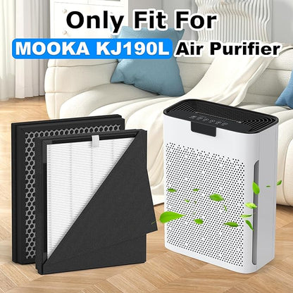 3 Pack KJ190L Filter Replacement Compatible with MOOKA KJ190L Air Purifier for Large Room, 3 Stage Filtration for Pollen Dust, 3 High-Efficiency Filters & 6 Washable PreFilters