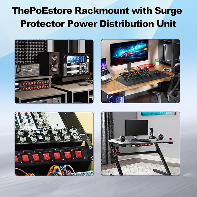 10-Outlet 1U Rack Mount Power Strip - Surge Protector, Features 10 Front Switches with LED Light - Ideal, w/ 6 ft Cord for Network Server Racks and Cabinets