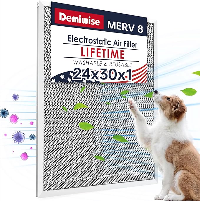 MERV 8 24x30x1 Lifetime Air Filter, Washable Electrostatic Aluminum AC/HVAC Furnace Filter, Reusable Permanent Air Filter,Easy to Clean, Healthier Home or Office(Actual Size:23.75x29.5x0.86）