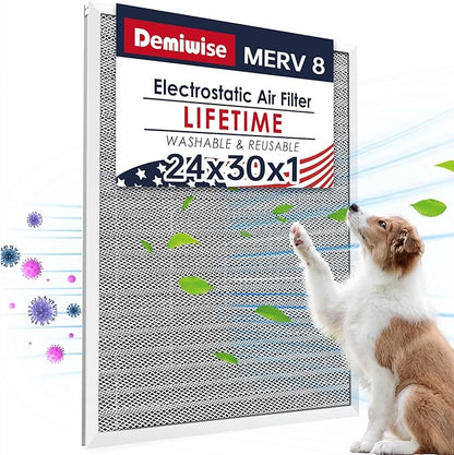 MERV 8 24x30x1 Lifetime Air Filter, Washable Electrostatic Aluminum AC/HVAC Furnace Filter, Reusable Permanent Air Filter,Easy to Clean, Healthier Home or Office(Actual Size:23.75x29.5x0.86）