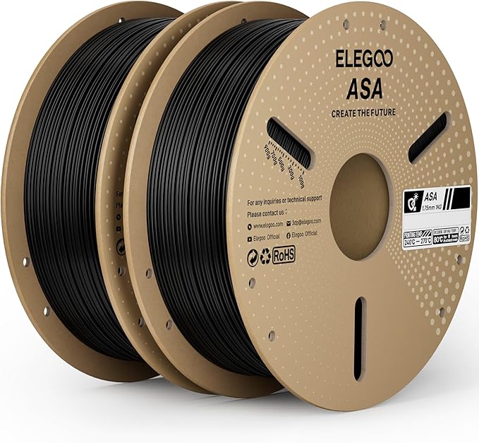 ELEGOO ASA Filament 1.75mm Black 2KG, UV & Weather Resistant 3D Printer Filament for Outdoor Functional Parts, High Impact Strength Engineering Grad 1kg Spool (2.2lbs) Fit for FDM Printers