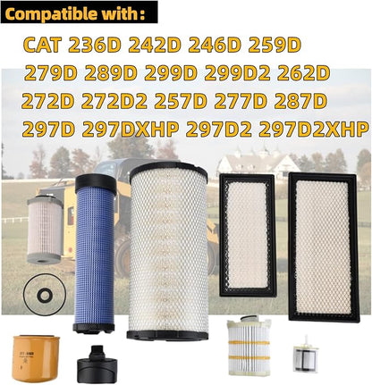 1000 Hours Maintenance Filter Kit 258-2829 265-6619 265-6618 421-5479 377-6969 416-5884 363-5819 110-6326 110-6331 Compatible with CAT 236D 242D 246D 259D 279D 289D 299D 299D2 262D 272D 272D2 257D