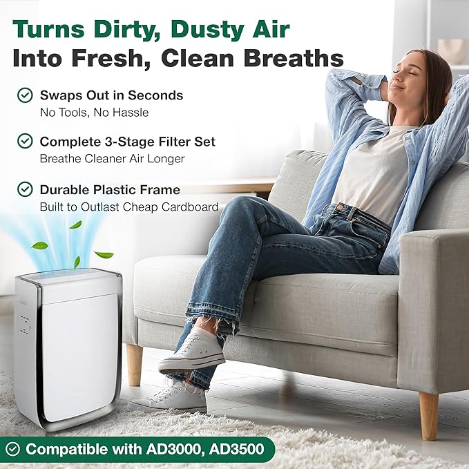 Air Purifier Filter Replacement – Compatible with Air Doctor AD3000 / AD3500 – Includes Replacement Carbon and Per-Filters for Home and Office - Third party-product (2 Carbon and 2 Pre - Filter)