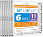LotFancy 16x16x1 Air Filter MERV 11 6-Pack, Electrostatic Pleated AC Furnace Air Filter, Captures Dust, Smog & Pet Dander, Actual Size: 15.75"x15.75"x0.75"