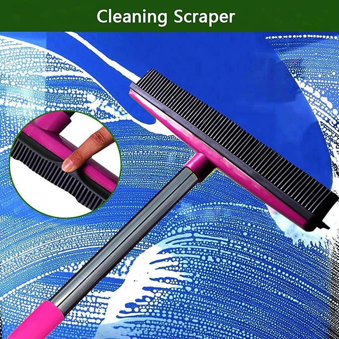 Multifunctional Broom, Telescopic Carpet Rake Rubber Pp 12.6in Brush Easy Wash Floor Carpet Broom for Pet Hair Dust Removal Tile Window Cleaner (Pink)