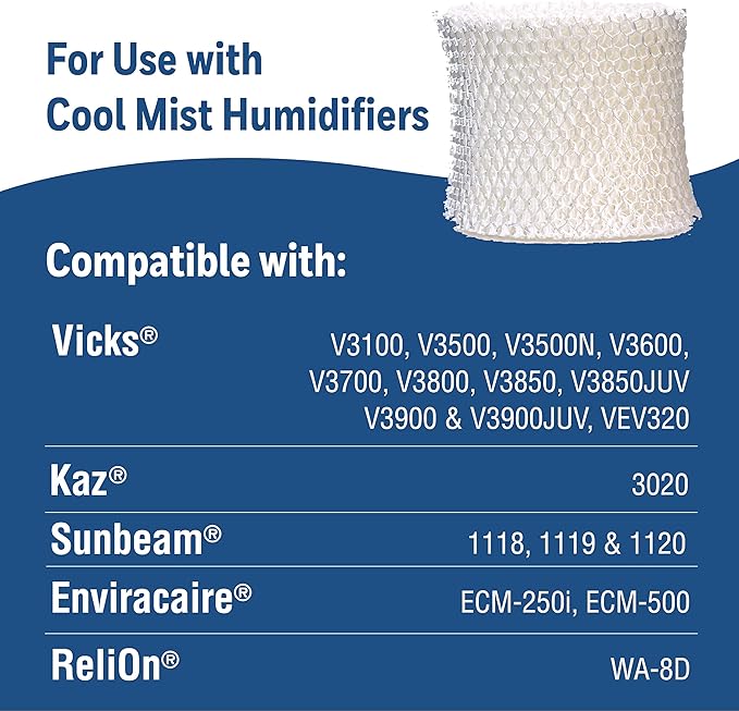 ProTec Humidifier Filter Replacement, Wicking, Pack of 3 – Replacement Filter Works with Vicks Cool Mist Humidifiers and Other Models