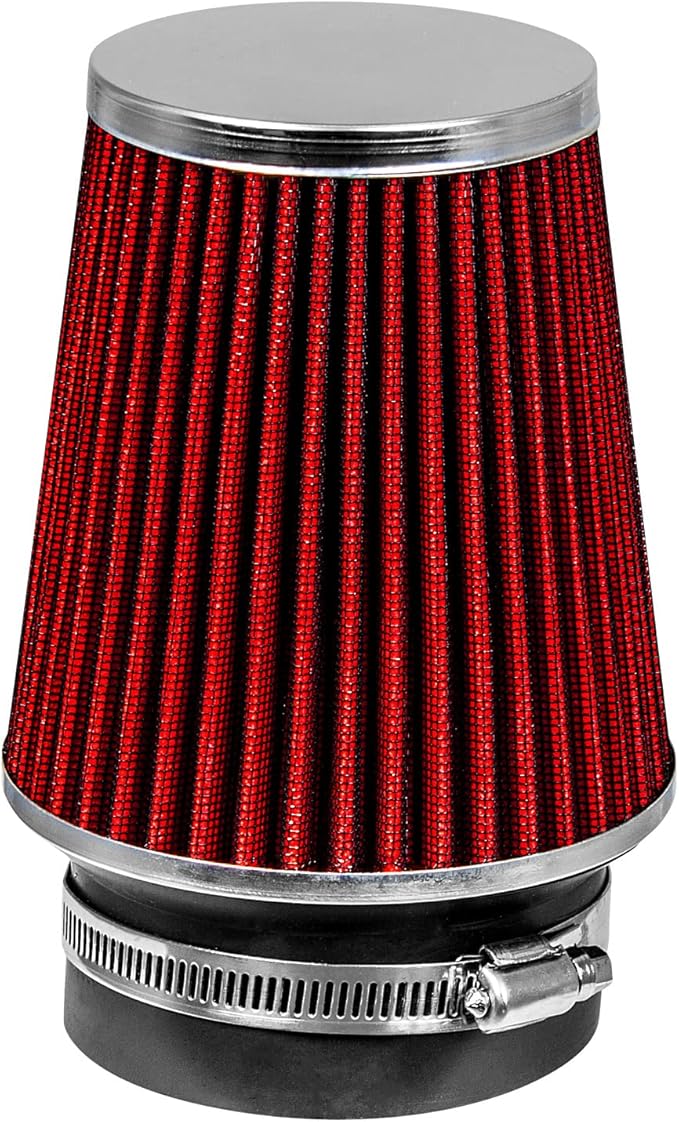 RED 3.5" 89 mm Inlet Narrow Air Cone Replacement Performance Washable Clamp-On Dry Air Filter