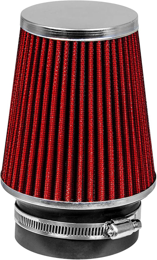 RED 3.5" 89 mm Inlet Narrow Air Cone Replacement Performance Washable Clamp-On Dry Air Filter