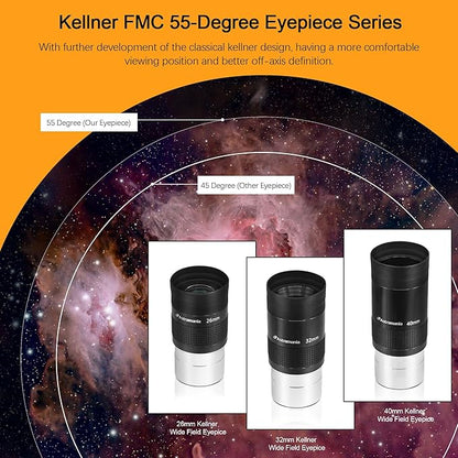 Astromania Telescope Accessory Set 12 Piece, 2 Inch Eyepiece and Filter Accessory Kit, 3pcs Kellner Telescope Eyepieces, 5pcs Colored Filters, Barlow Lens 2X ED, 2 Inch Diagonals & Sturdy Carry Case