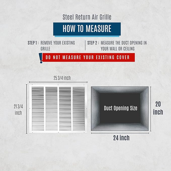 Fits 24x20 Duct Opening | Steel Return Air Grille by Handua | Vent Cover Grill for Sidewall and Ceiling | White | HVAC Cold Air Intake Grille | Outer Dimensions: 25.75"W X 21.75"