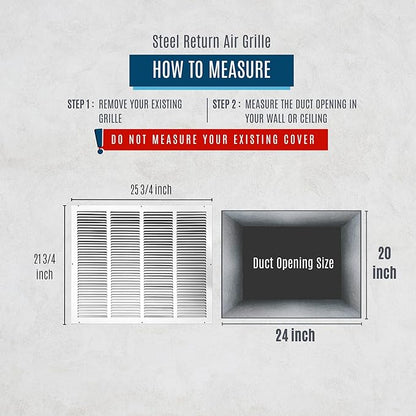Fits 24x20 Duct Opening | Steel Return Air Grille by Handua | Vent Cover Grill for Sidewall and Ceiling | White | HVAC Cold Air Intake Grille | Outer Dimensions: 25.75"W X 21.75"