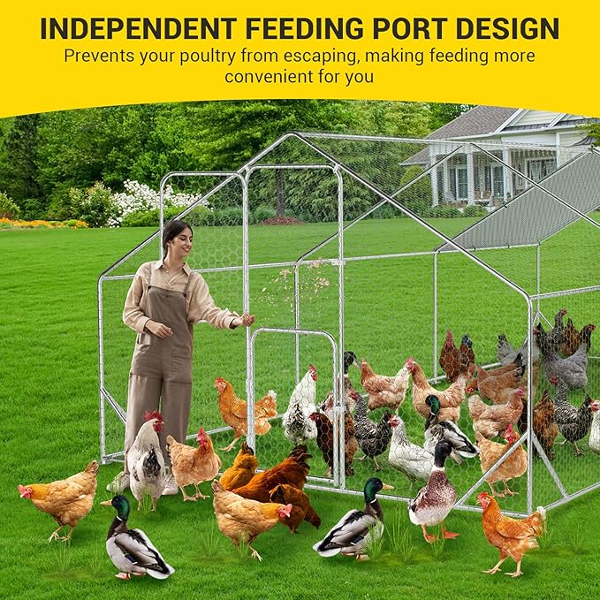 9.8X19.7x6.6FT, Large Walk in Chicken Run Pen Cage, Metal Coop Clearance with Double Door, Chicken Runs for Yard with Cover, Outdoor Cages for Chickens and Range Poultry, Large Chicken Coops