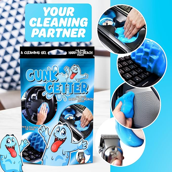 Cleaning Gel for Those Hard to Reach Places, Automotive Cup Holder Electronic Keyboard Office, Slime Gel Cleaner Dust Crumb Removal (Resealable Pouch, Blue, 3oz) 12 Pack