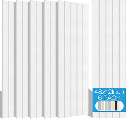 BUBOS Large Acoustic Panels, 6 Pack 48x12 Inch SoundProof Panels for Walls, Self Adhesive Acoustic Wall Panels, Decorative Sound Panels for Home Studio Office (White 02)