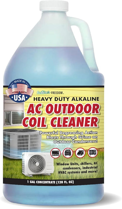 Nature's Freedom HVAC Coil Cleaner – Heavy Duty Alkaline Formula for Outdoor AC Condenser Units – Gallon