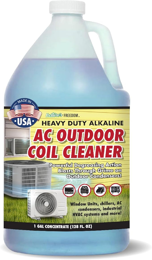 Nature's Freedom HVAC Coil Cleaner – Heavy Duty Alkaline Formula for Outdoor AC Condenser Units – Gallon
