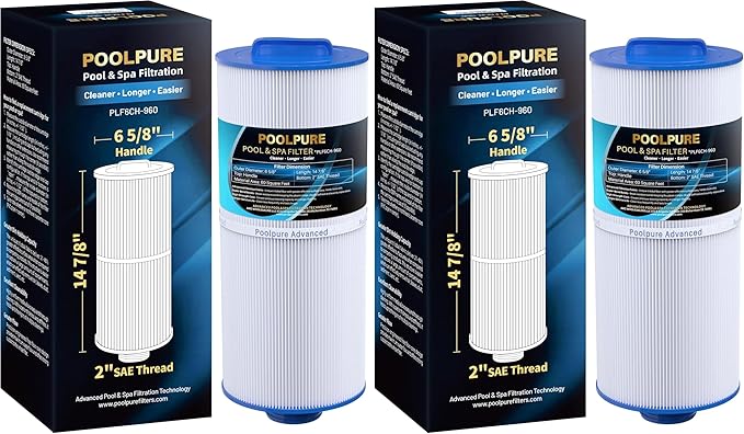 POOLPURE PLF6CH-960 Spa Filter Replaces PJW60TL-F2S, Jacuzzi Filters J-300, J400, Filbur FC-2800, 6540-476, 6540-383, Hot Tub Filter with Closed Handle(Not be Removed) 1PACK (Pack of 2)