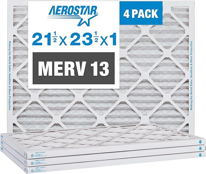 Aerostar 21.5x23.5x1 MERV 13-4 Count - Pleated Furnace & Air Conditioner Filters - Removes Bacteria, Dust, Cold & Flu Germs, Lint, Mold, Pet Dander, Allergy-Causing Pollen, Smog, Smoke & Viruses