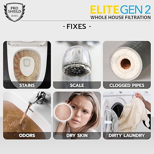 PRO+AQUA Elite Series GEN2 PRO-100-E 3-Stage Whole House Water Filtration System for City & Well Water with Pressure Gauges | Removes 99% of Chlorine, VOCs, Odors & Contaminants with Extra Filter Set