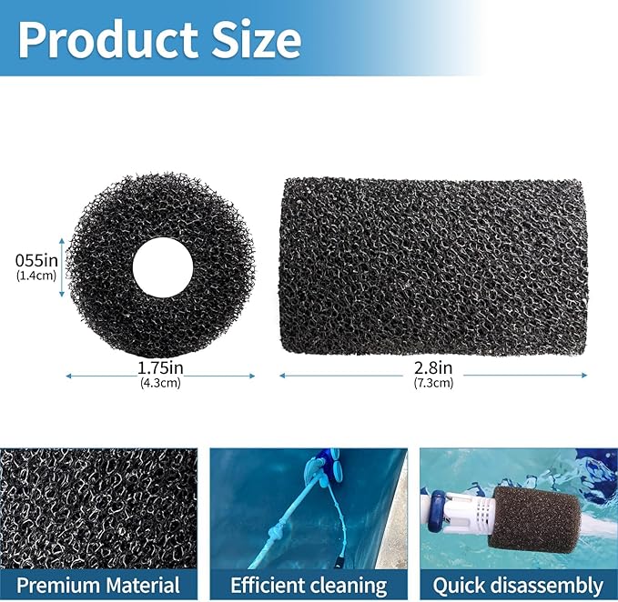 12 Packs Aquarium Fish Tank Filter Sponge, for Polaris Pool Cleaner Parts & Sweep Hose Tail Scrubbers Replacement, Fits 180 280 360 380 480 3900 Models