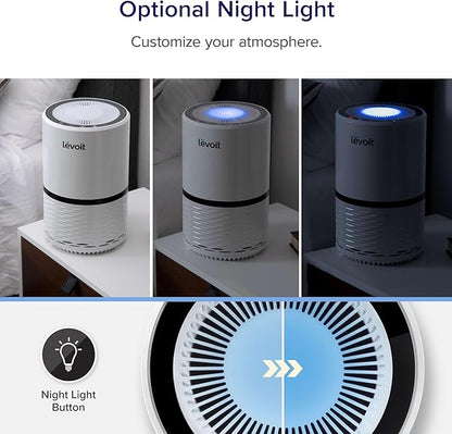 LEVOIT Air Purifier for Home, AHAM Verifide, High-Efficiency Filter for Smoke, Dust, Pollen, and Odors in Bedroom, Office, or Nursery, Optional Night Light, Quiet Operation, LV-H132, White
