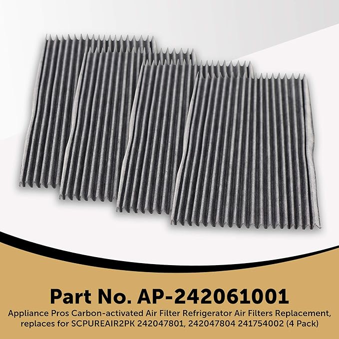 Appliance Pros Carbon-activated Air Purifier Filter Replacement, Refrigerator Air Filters, 4 Pack, Compatible with Frigidaire and Electrolux Models