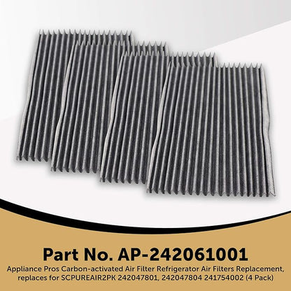 Appliance Pros Carbon-activated Air Purifier Filter Replacement, Refrigerator Air Filters, 4 Pack, Compatible with Frigidaire and Electrolux Models