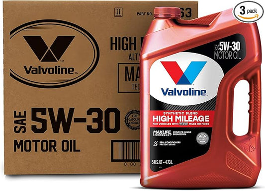 Valvoline High Mileage with MaxLife Technology SAE 5W-30 Synthetic Blend Motor Oil 5 QT, Case of 3 (Packaging May Vary)