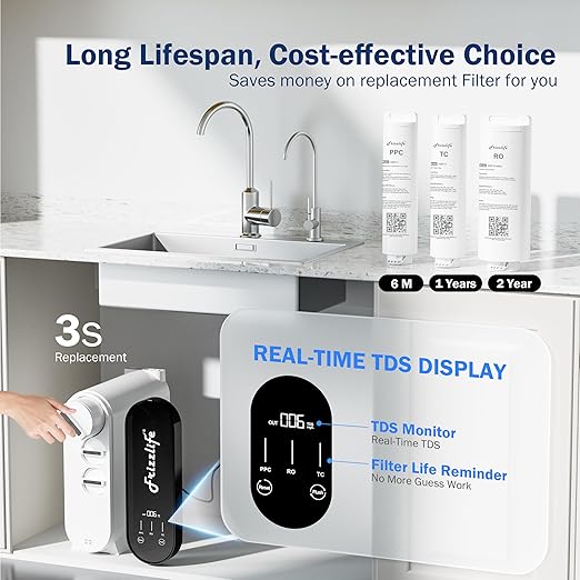 Frizzlife 600GPD Reverse Osmosis Water Filter System, NSF/ASNI 58&53&42&372 Standard, 11 Stage Tankless RO Water Filter, Under Sink Water Filtration, 2:1 Pure to Drain, Reduces TDS, BPA Free, PX600
