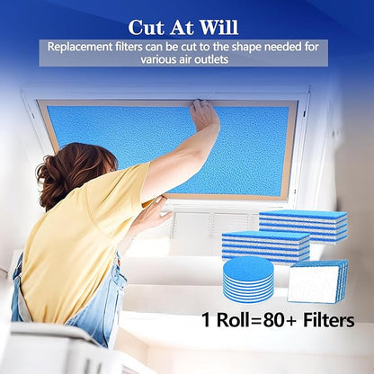 Air Vent Filters, 20"X120" Cut to Size Air Filter Material, MERV 8 Electrostatic Air Filter Roll, Blue & White Vent Filters for Home Floor, Rv Ac Vent, Ceiling, Refrigeration, HVAC Furnace Vent, Etc